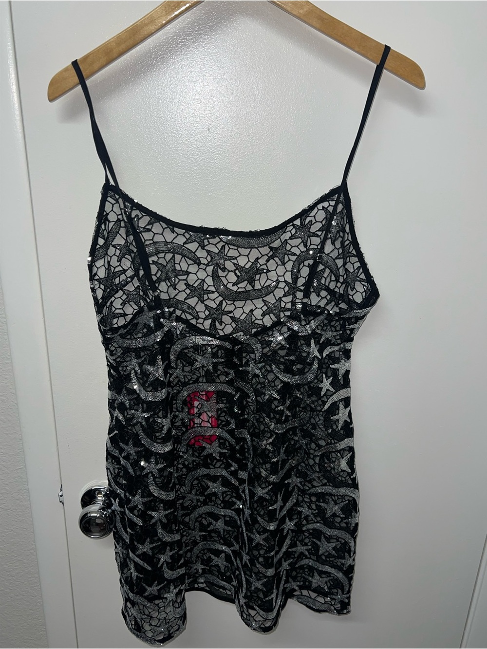 Beginning Boutique Black Mini Dress with Silver Star & Moon Sequins - Picture 4 of 5